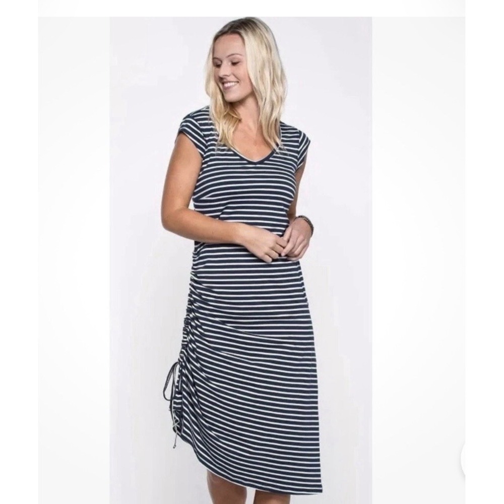 Toad & Co Samba Muse  Midi Dress XL Navy Stripe Coastal Beach Resort